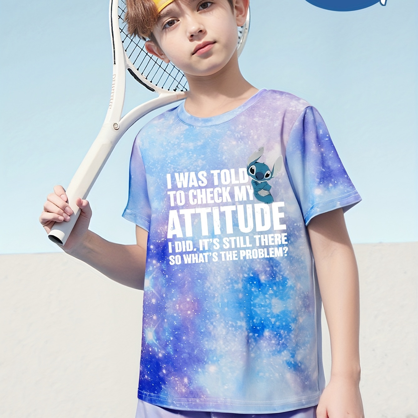 Disney Set, Disney Stitch Letter Cartoon Pattern Printed Casual T-shirt Shorts Set, Comfortable, Suitable for Both Boys and Girls, Essential for Summer, Perfect Choice for Outdoor Activities, Perfect for Outdoor
