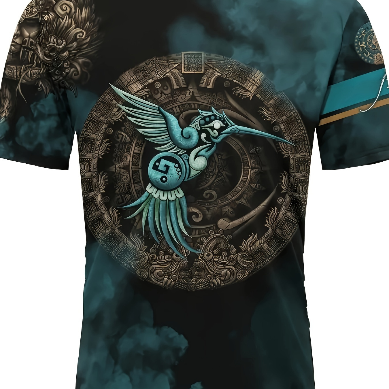 

Men's Ethnic Graphic Pattern Hummingbird Print T-shirt, Summer Casual And Stylish Tee