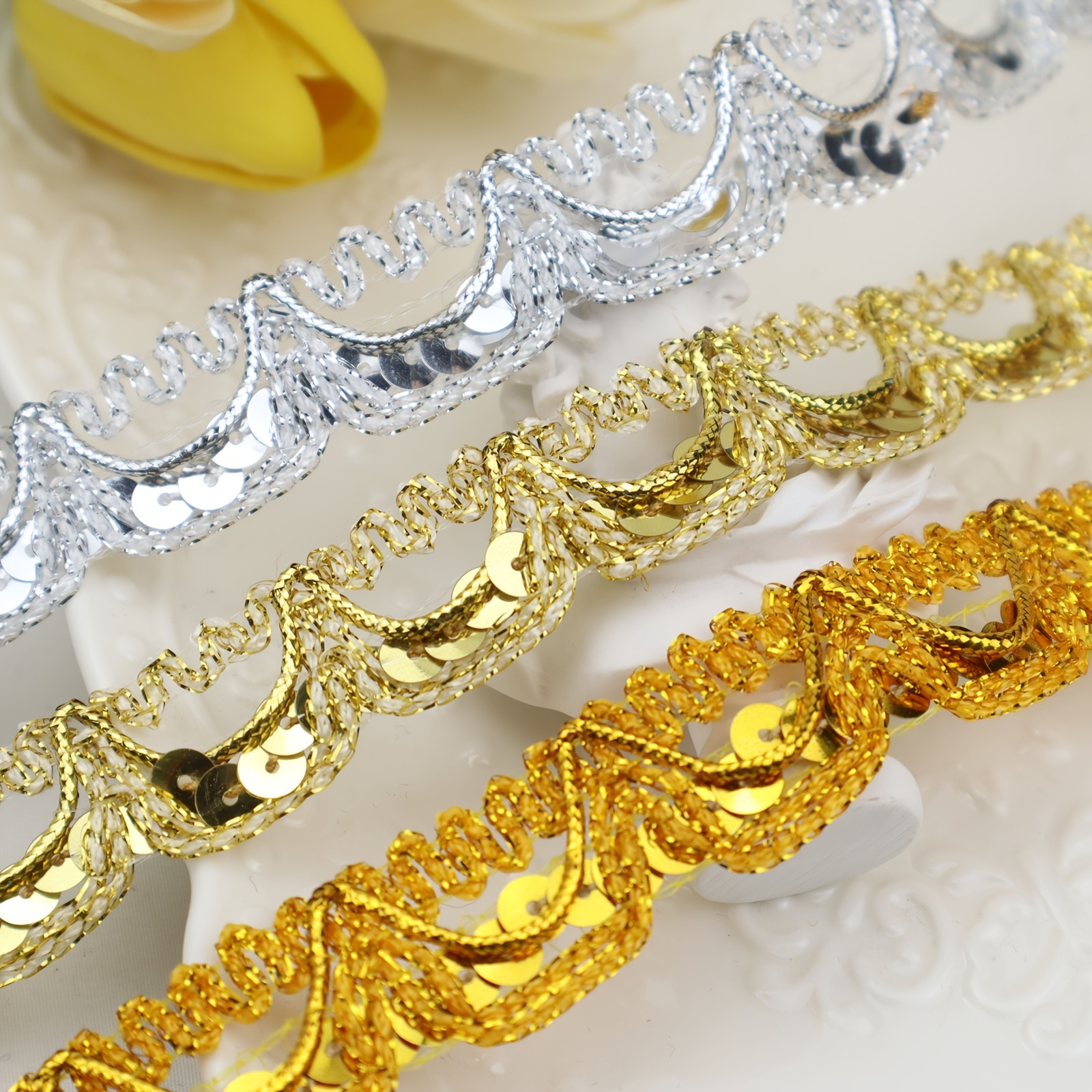 2 Yards Sequined Glittering Trim Ribbon Rope Scalloped Edge - Temu