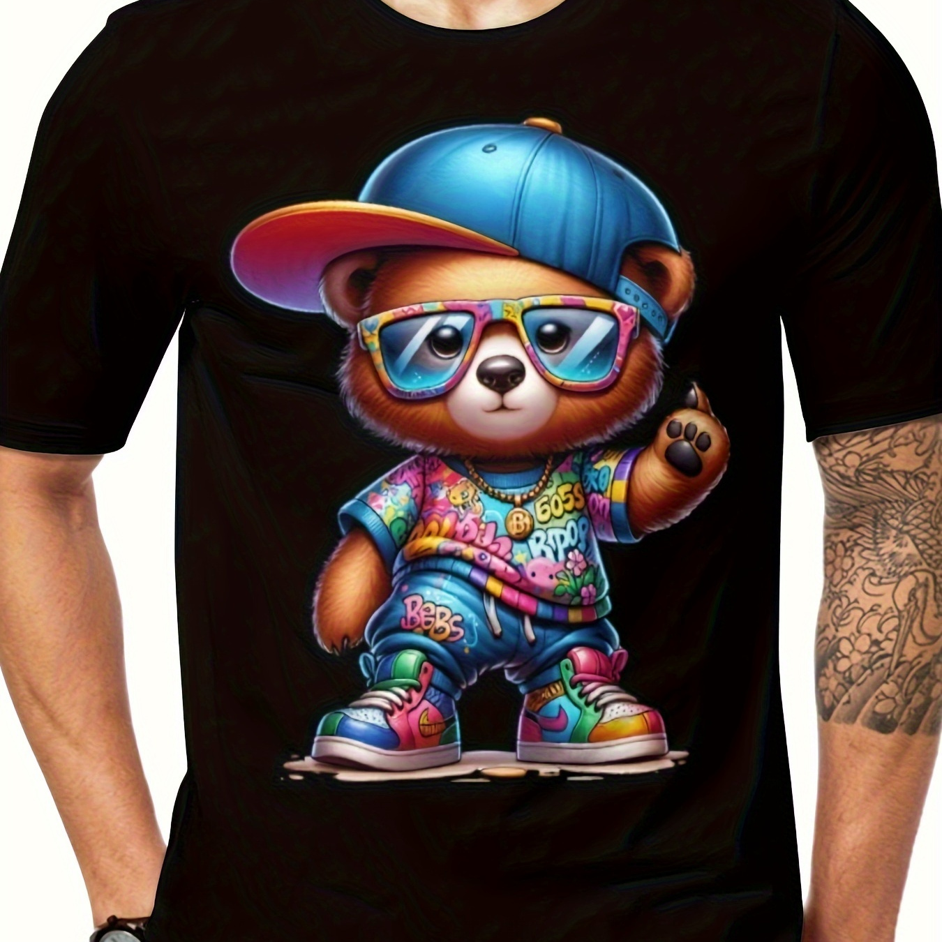 

Mens Bold Bear Graphic Tee - Comfortable Casual Style For Summer & Autumn - Stretch Round Neck T-shirt