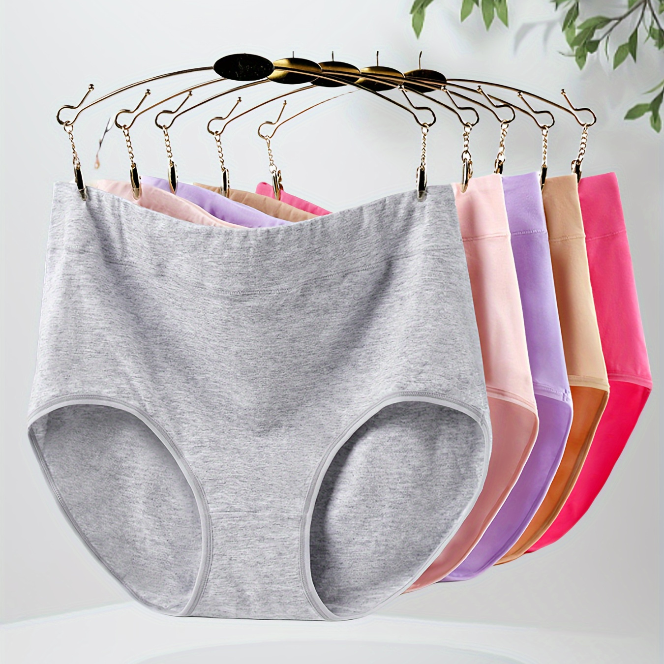 

5pcs Solid Wide Waistband Briefs, Simple & Comfy Intimates Panties, Women's Lingerie & Underwear