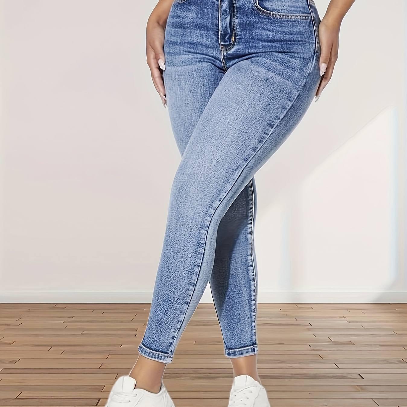 

Slim Fit Washed Skinny Jeans, High Stretch Slant Pockets Tight Jeans, Women's Denim Jeans & Clothing