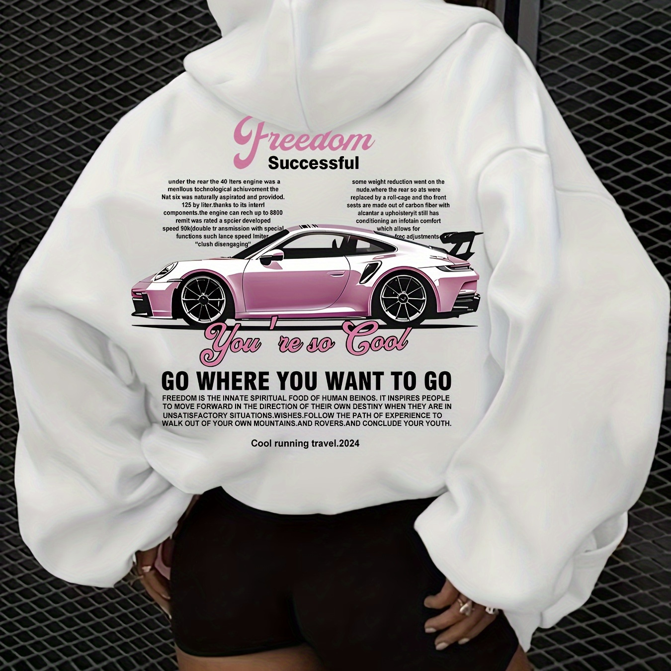 

Car , Drawstring Hooded Sweatshirt For & Fall, Women's Clothing