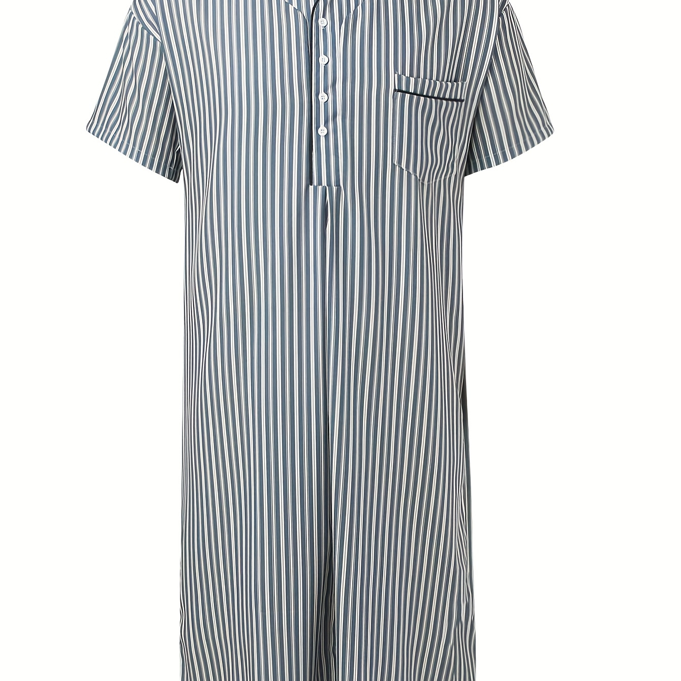 

Men's Trendy Pajamas Striped Robe, Crew Neck Short Sleeve Casual Comfy Breathable Nightgown Lounge Wear After Bath