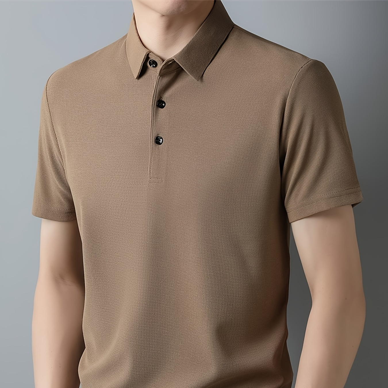 

Gentle Care] Men's Breathable Polyester Shirt - Casual Solid Color, Short Sleeve With Collar, Lightweight & Comfortable For Casual Attire