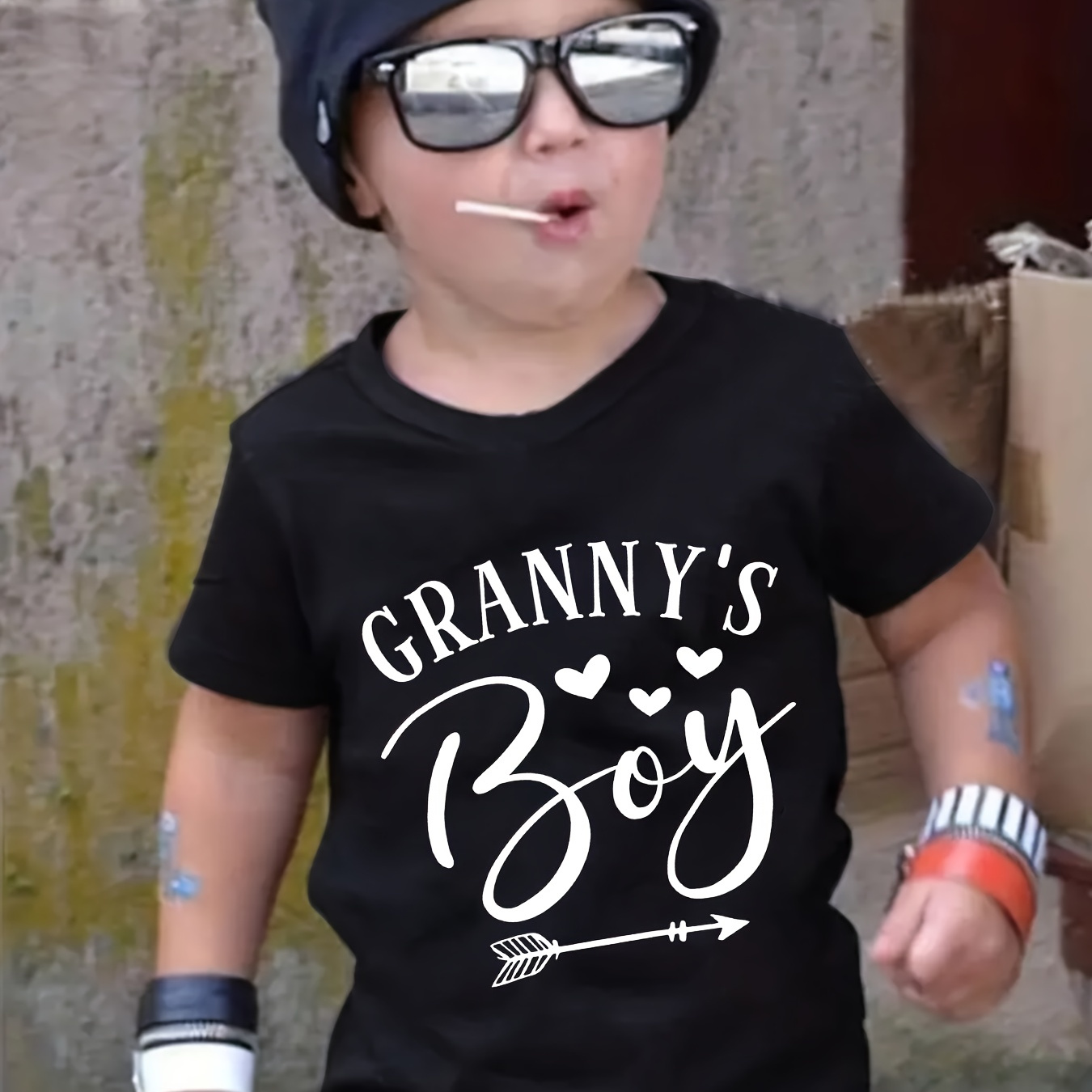 

Casual Trendy Boys' Summer Top - Granny's Boy Print Short Sleeve Crew Neck T-shirt - Street Outing Tee Tops Gift