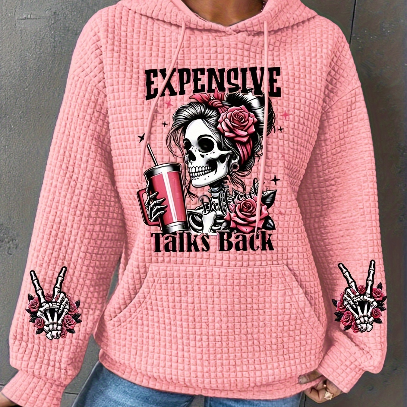 

Skull Print Hoodie, Casual Long Sleeve Kangaroo Pocket Hooded Sweatshirt, Women's Clothing