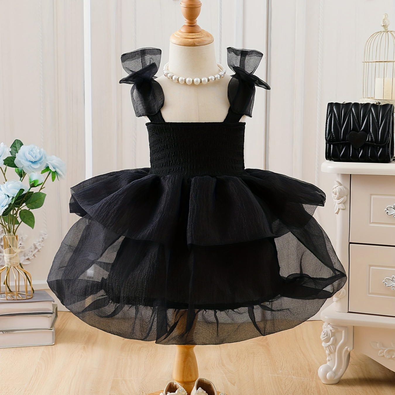

Girls' Princess Birthday Dress With Mesh Tulle Stitching Grace Strappy Tutu Dress For Party Outfit