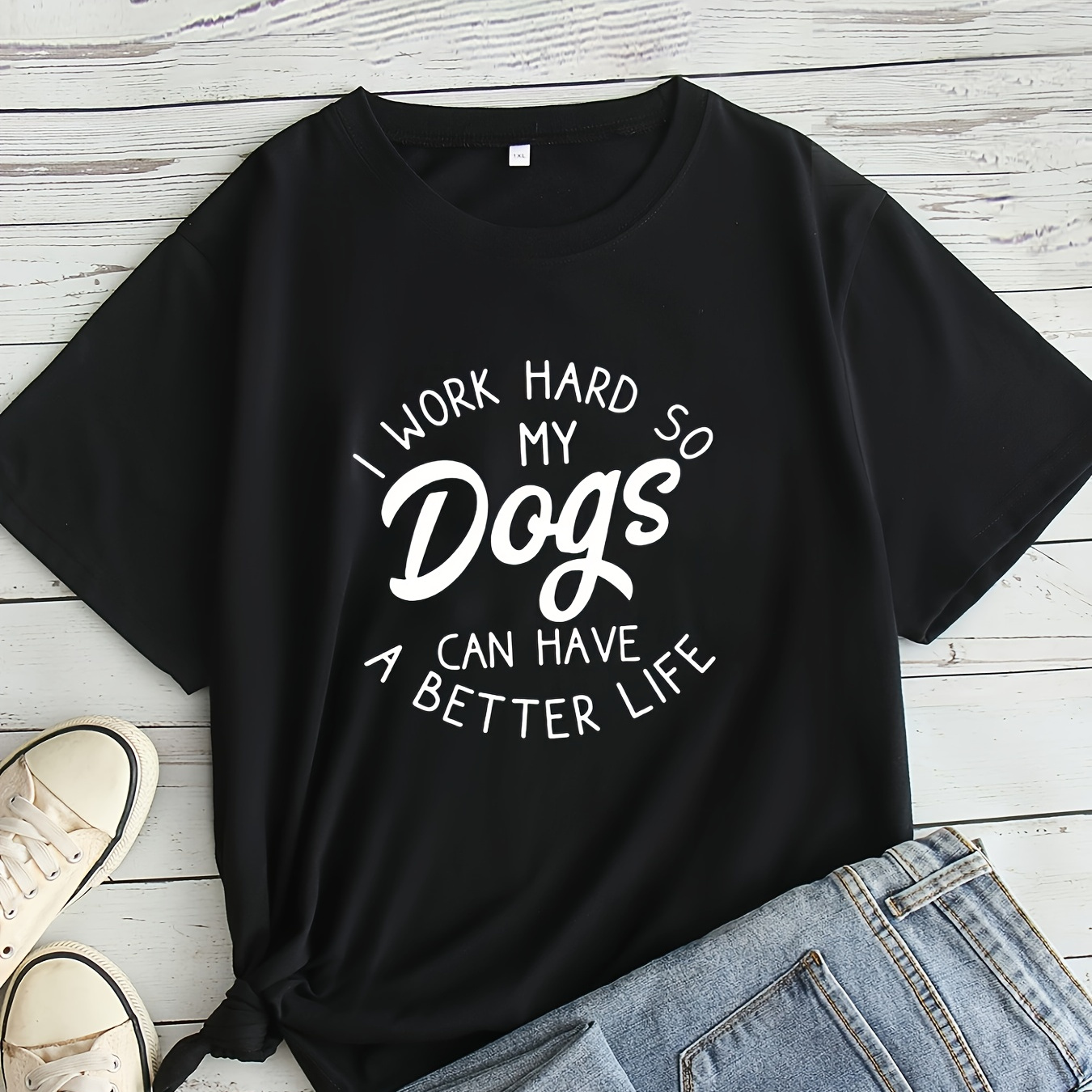 

Plus Size Dogs Print T-shirt, Casual Short Sleeve Crew Neck Top For Spring & Summer, Women's Plus Size Clothing