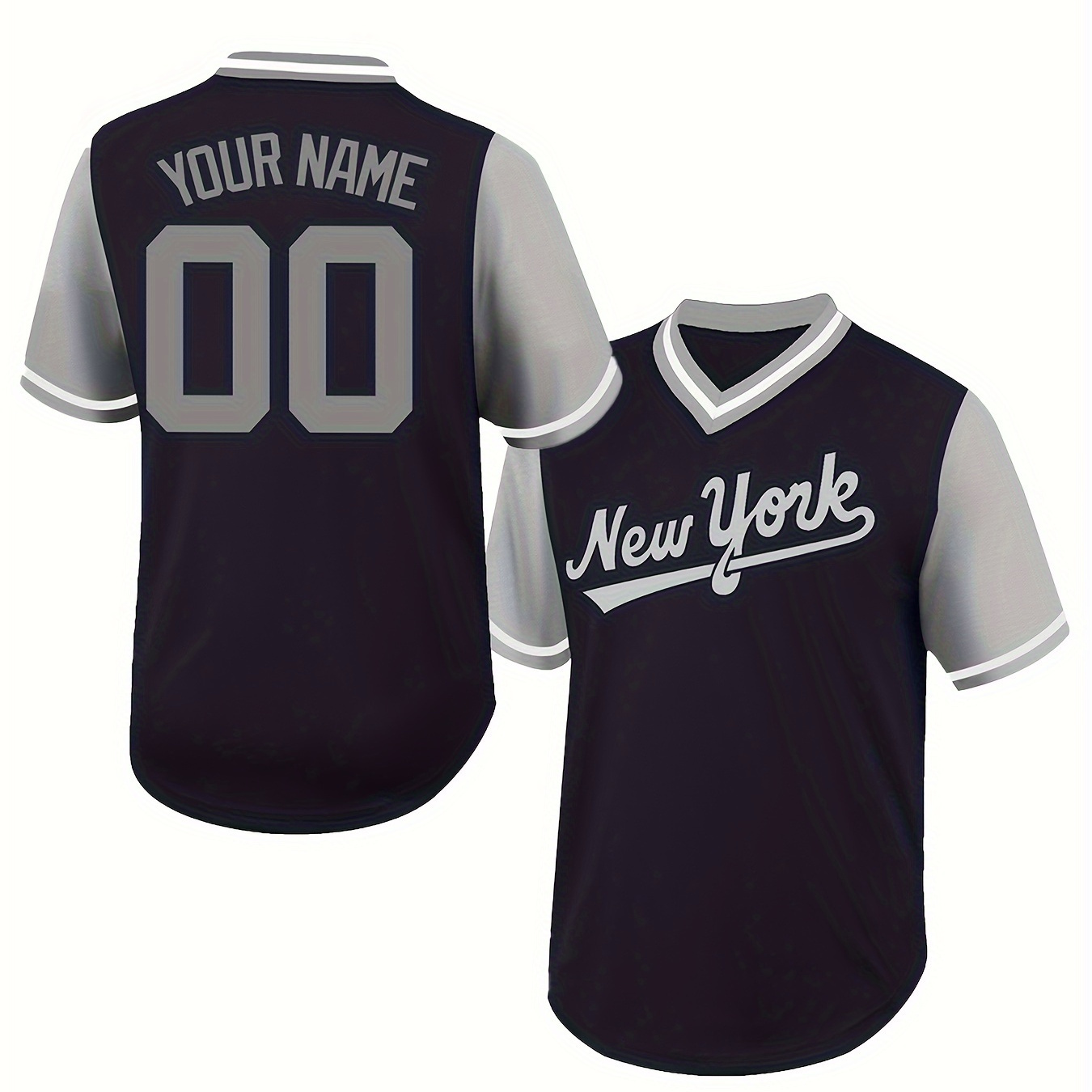 

Customized Name And Number Design, Men's New York Embroidery Design Short Sleeve Loose Breathable V-neck Baseball Jersey, Sports Shirt For Team Training