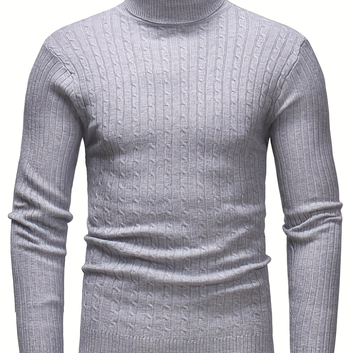 

All Match Knitted Solid Sweater, Men's Casual Warm High Stretch Turtleneck Pullover Sweater For Men Fall Winter