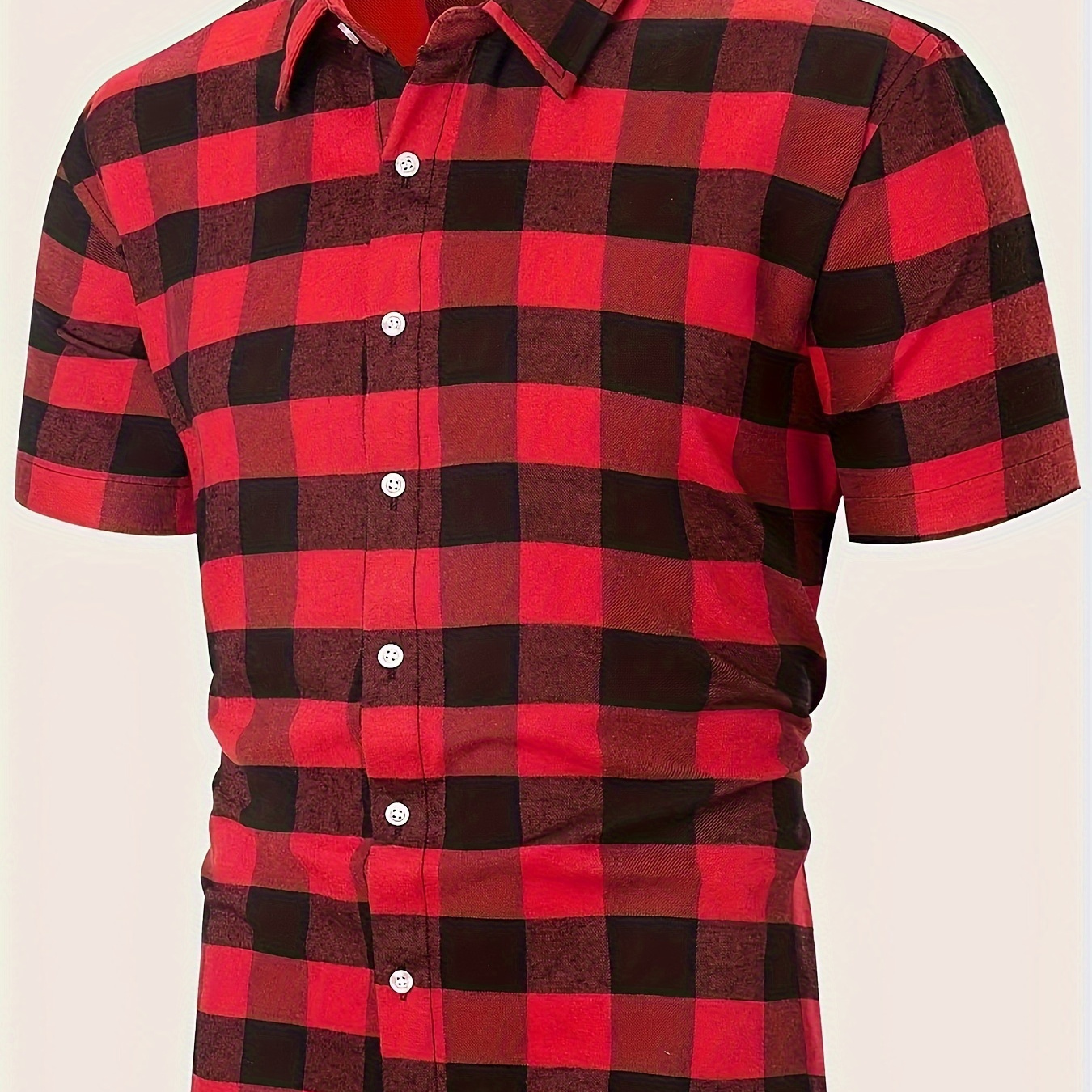 

Men's Checkered Print Shirt, Casual Lapel Button Up Short Sleeve Shirt For Outdoor