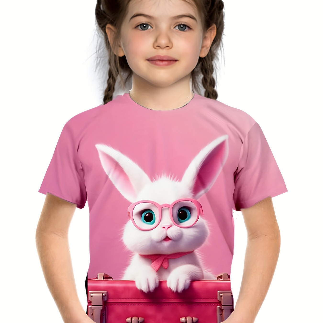 

Trendy Bunny Graphic Short Sleeve T-shirt Girls Comfy Pullover Tops Summer Clothes