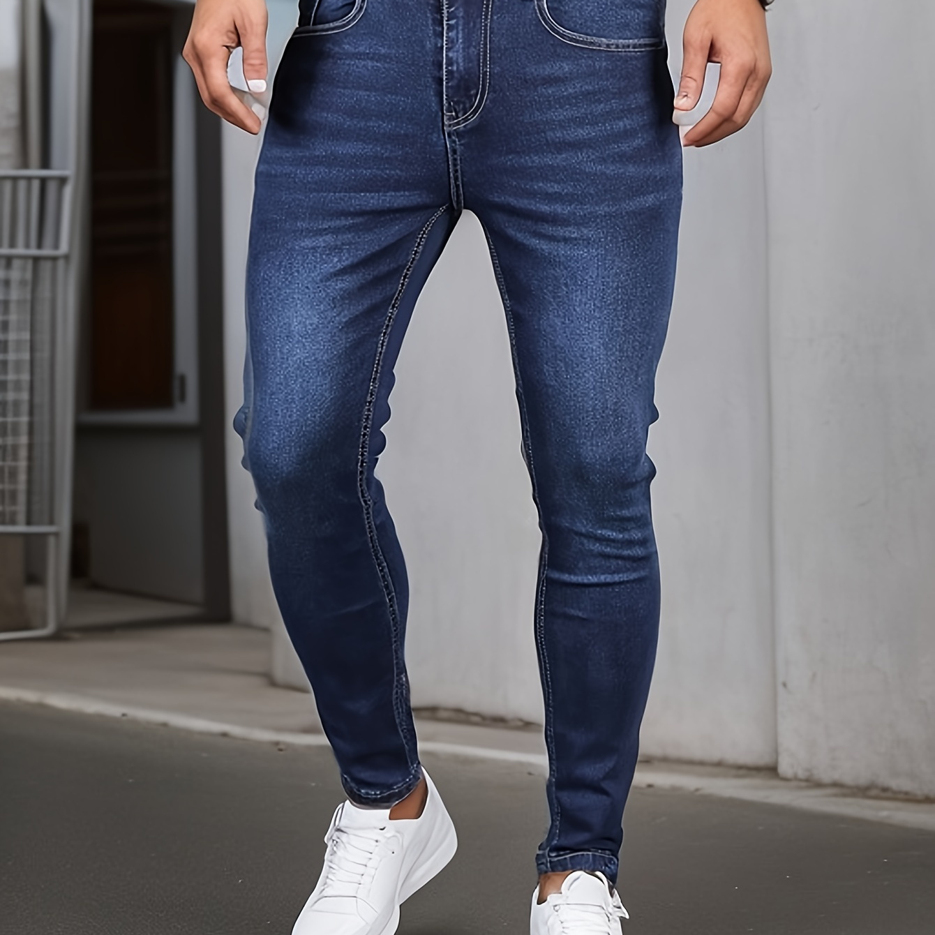 

Jean slim décontracté pour hommes, pantalon en denim extensible de style urbain