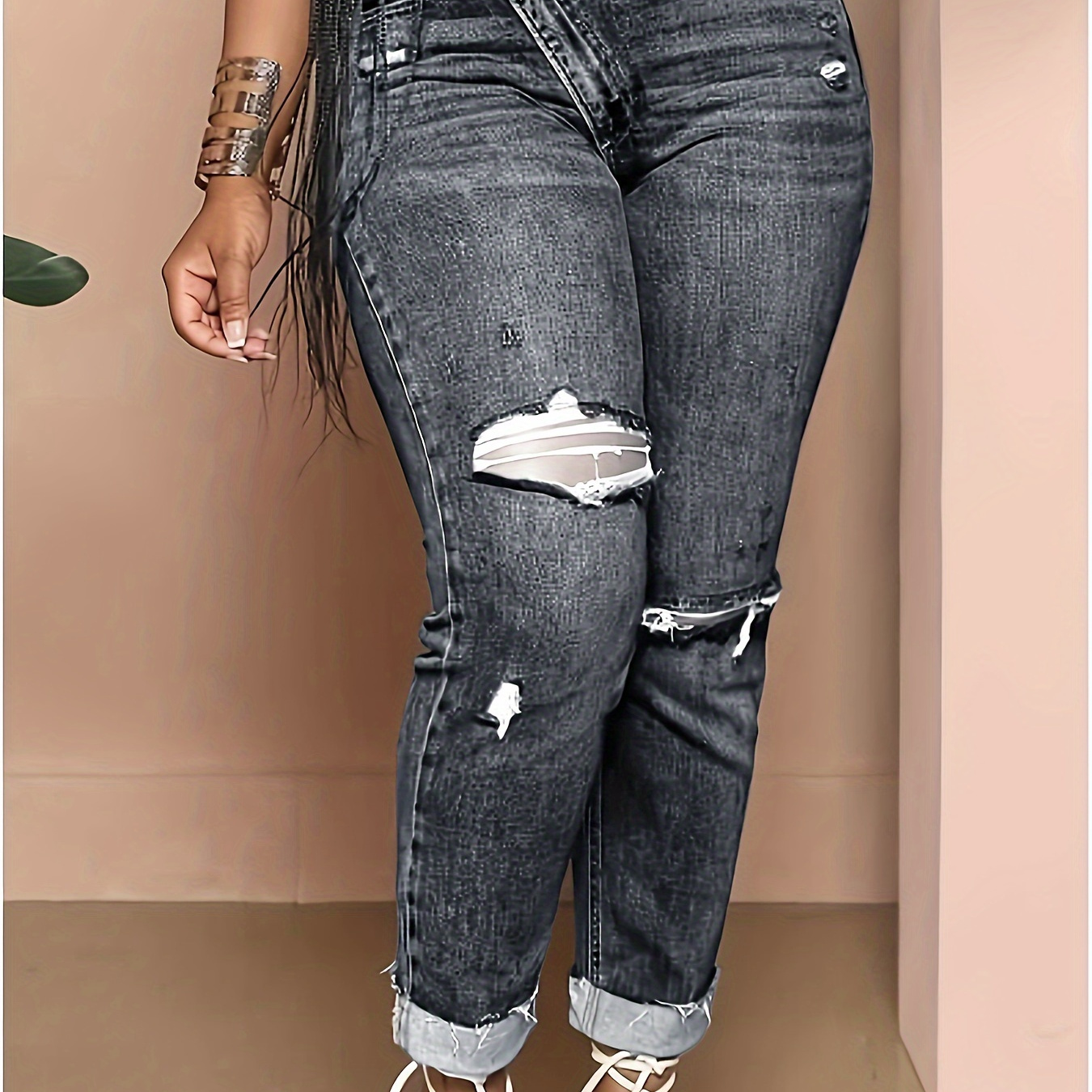 

Ripped High-waisted Jeans For Women Slim Slim Pants