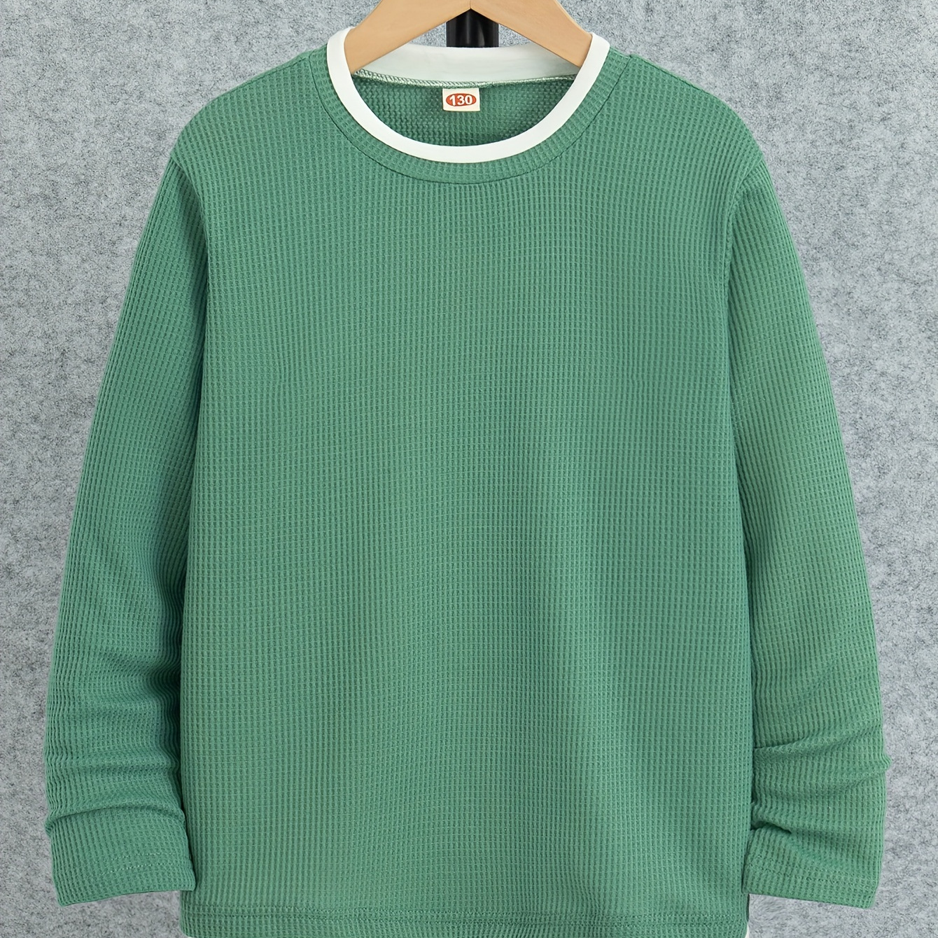 

Contrast Color Sweater, Round Neck Long Sleeve Stretch Warm Knit Pullover Top Boys Clothes, For Fall Winter