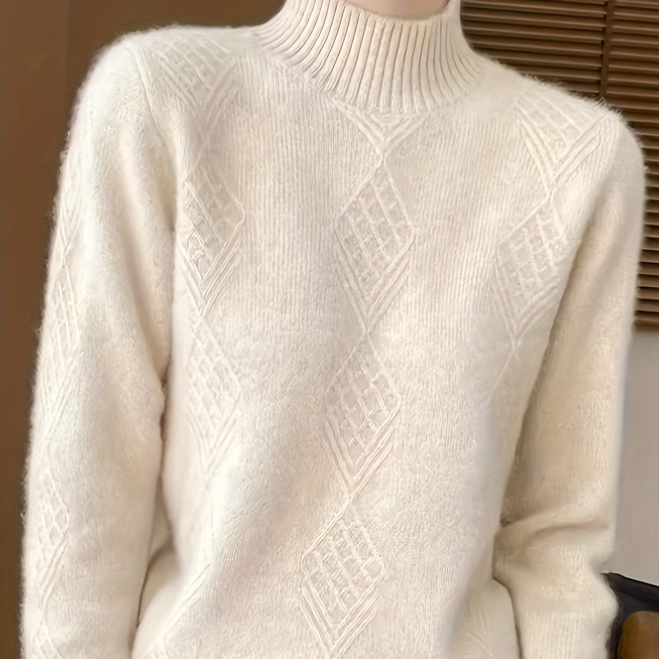 

Cozy Cable Knit Turtleneck Sweater For Women - Casual Solid Color, Long Sleeve Pullover With Stretchy Cashmere , Fall/winter