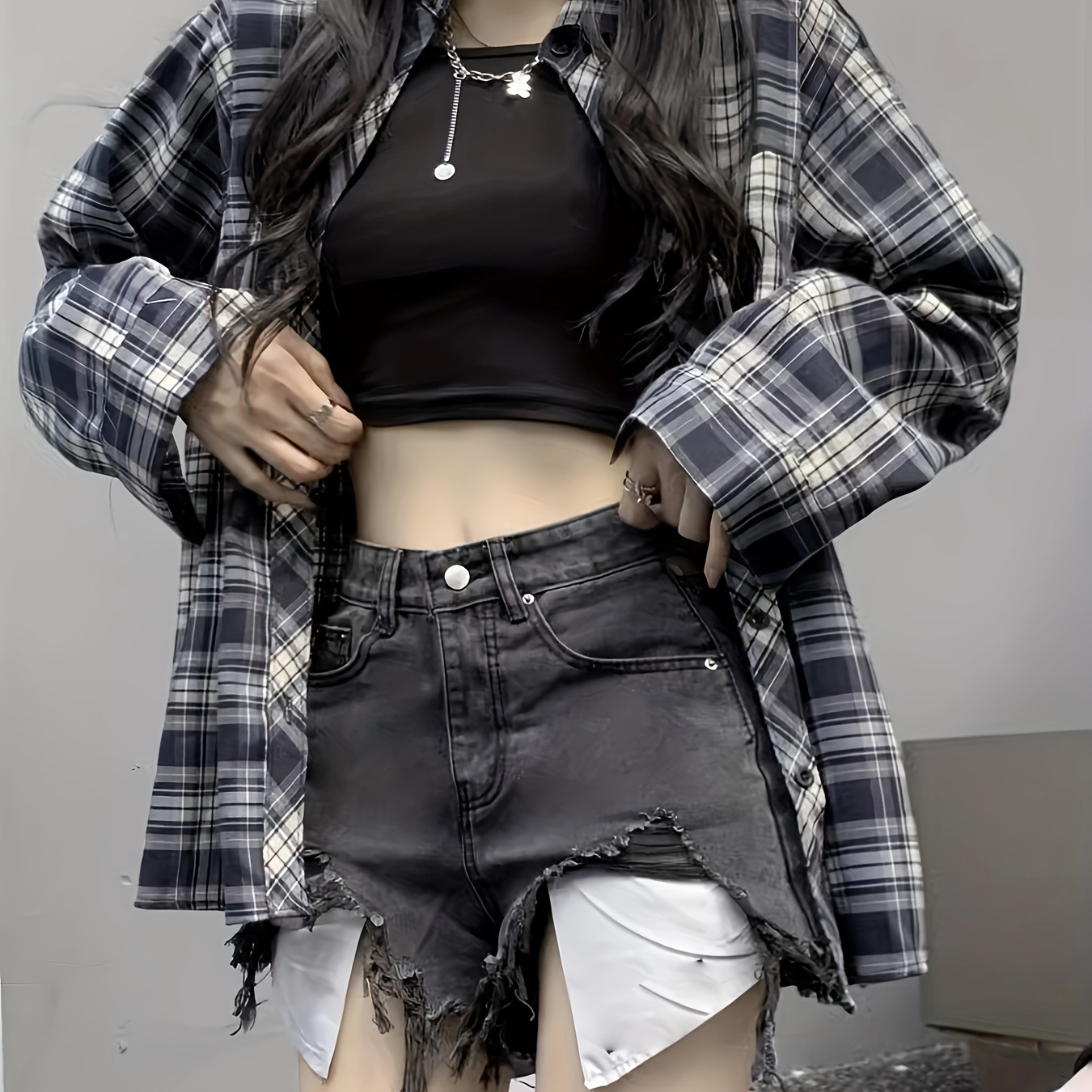 

Plaid Pattern Button Front Shirt, Casual Long Sleeve Lapel Shirt, Women's Clothing