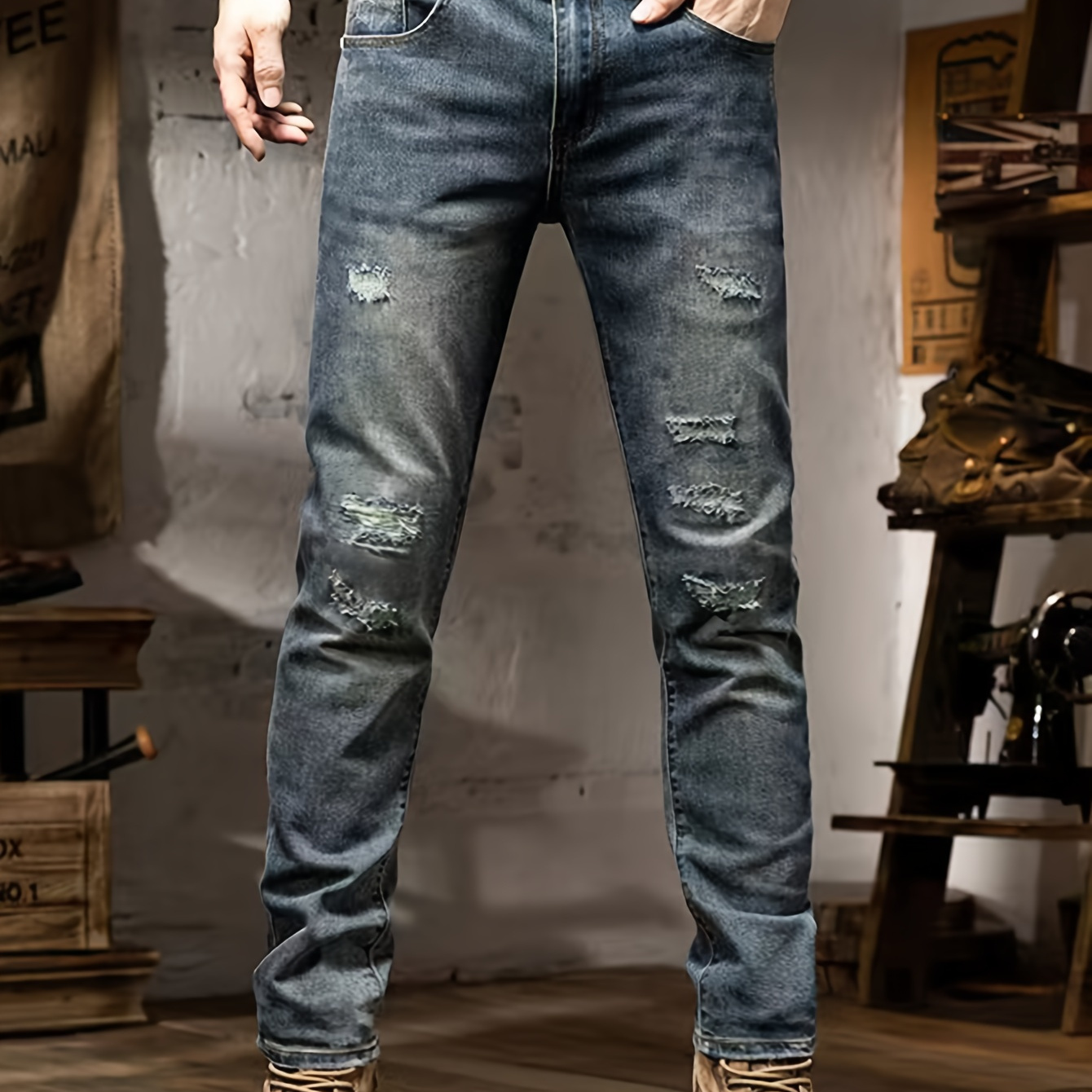 

Men's Casual Slim Fit Ripped Distressed Jeans, Men's Denim Pants For All