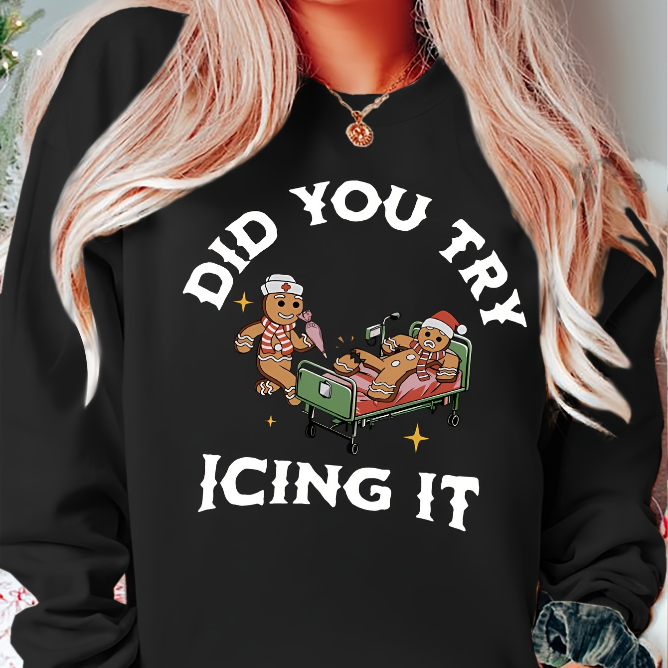 

Christmas Nurse Graphic Sweatshirt - , Polyester For Women, For Fall &