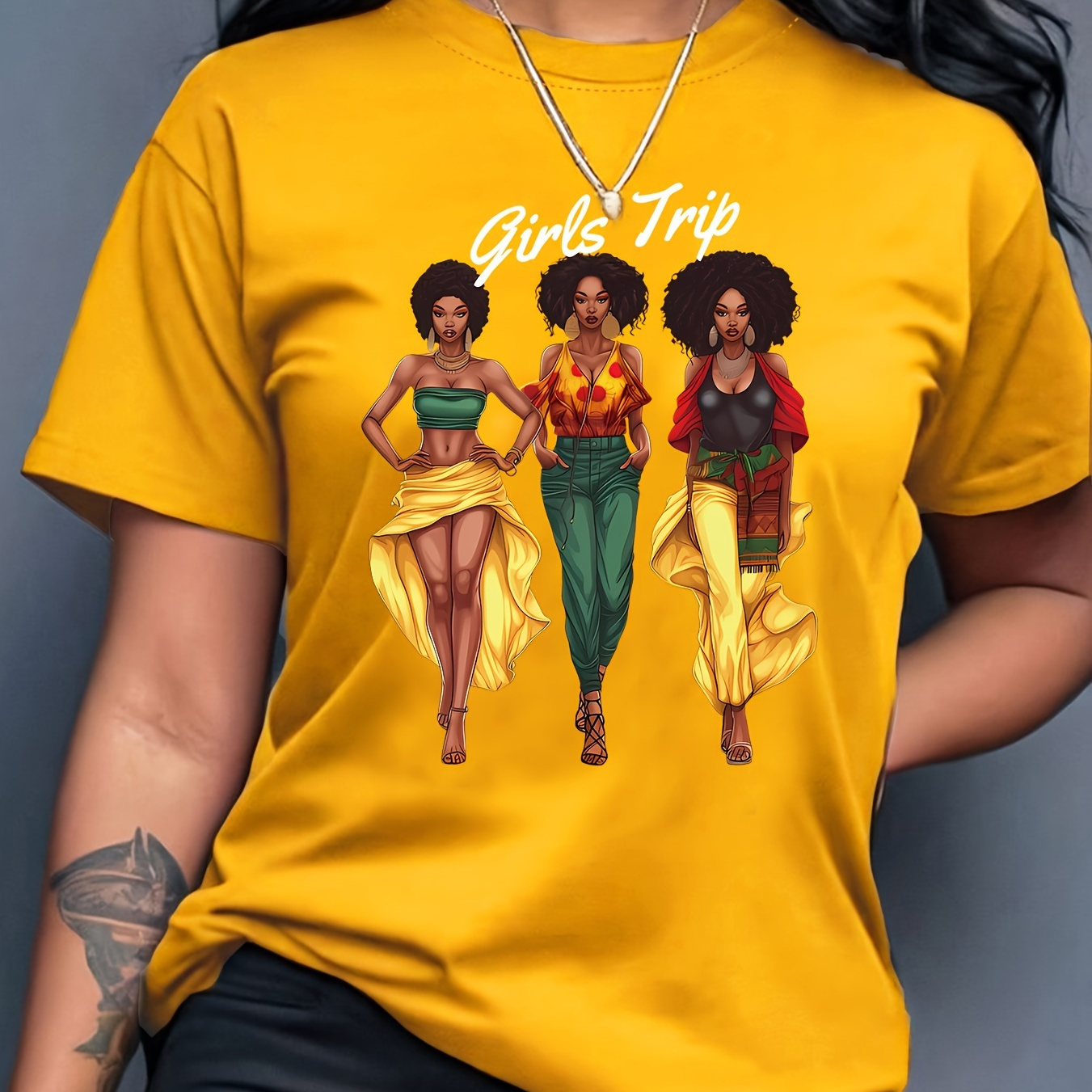 

Girls Trip T-shirt imprimé, haut décontracté à manches courtes et col rond pour l'été et le printemps, vêtements pour femmes