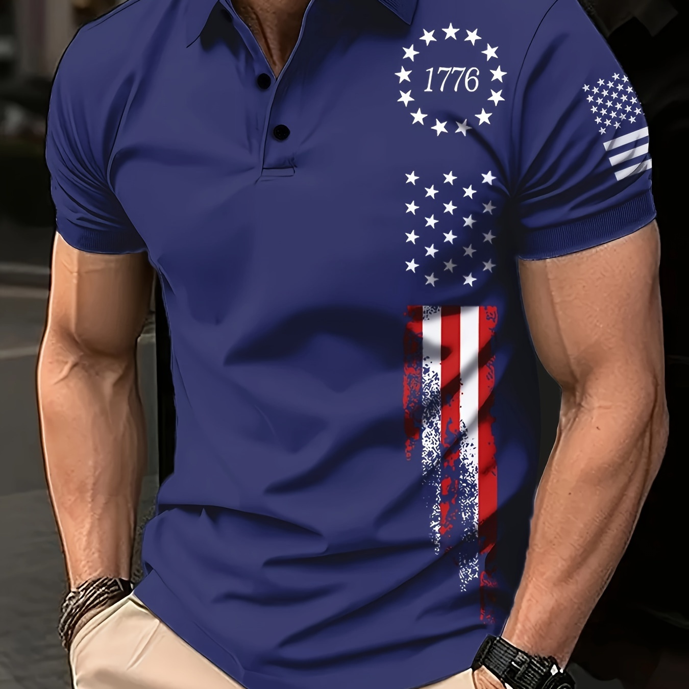 

Men's American Flag Print Golf T-shirt For Summer, Business Trendy Short Sleeve Tennis Tees, Independence Day