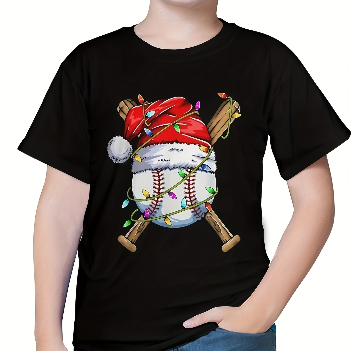 

Youth Santa Sports Design Christmas Baseball Player T-shirt Tops Short Sleeve, Teenager Short Sleeve Tee, Fit Tee, Birthday Gift To Teens