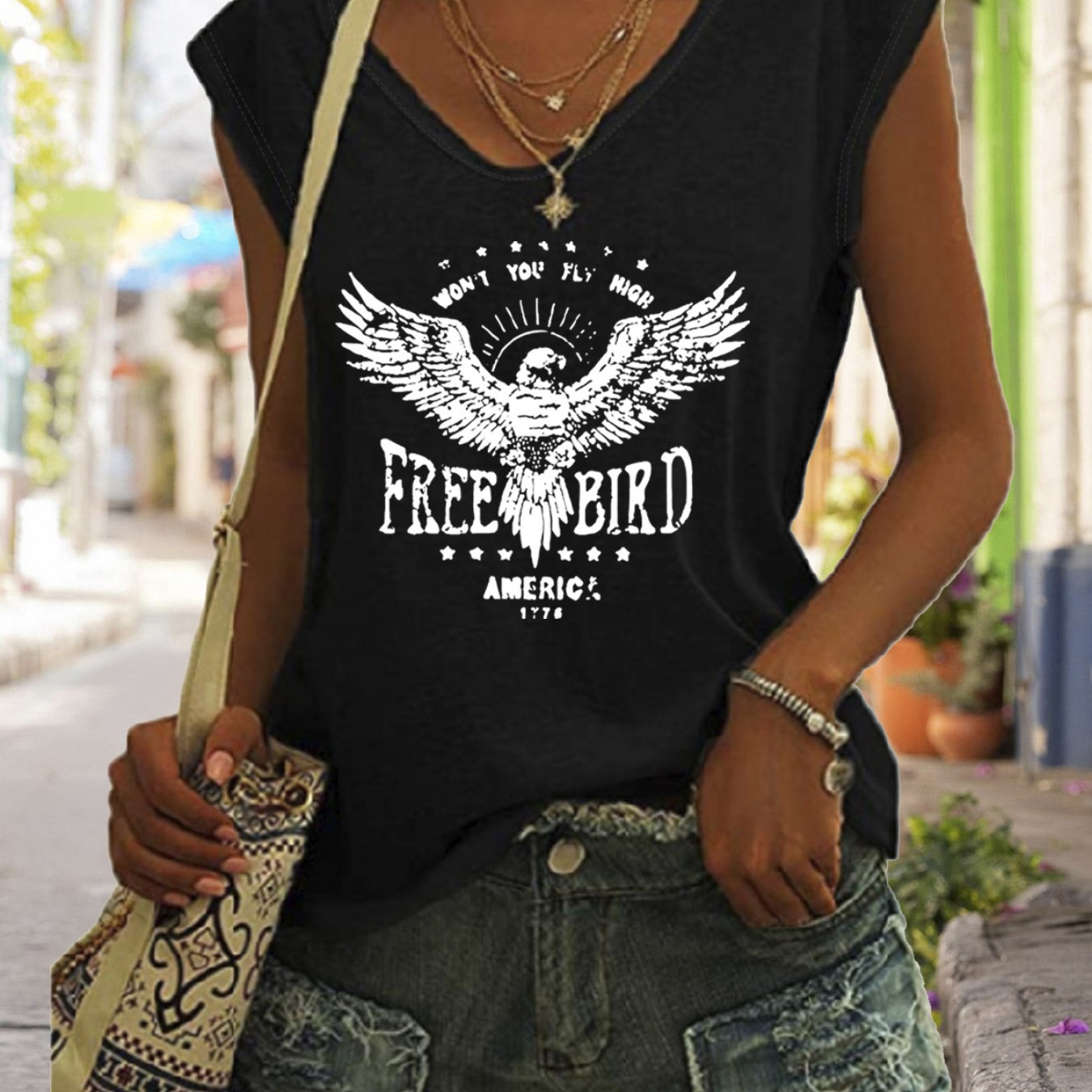

Eagle Print Tank Top, Sleeveless Casual Top For Summer & Spring, Women's Clothing