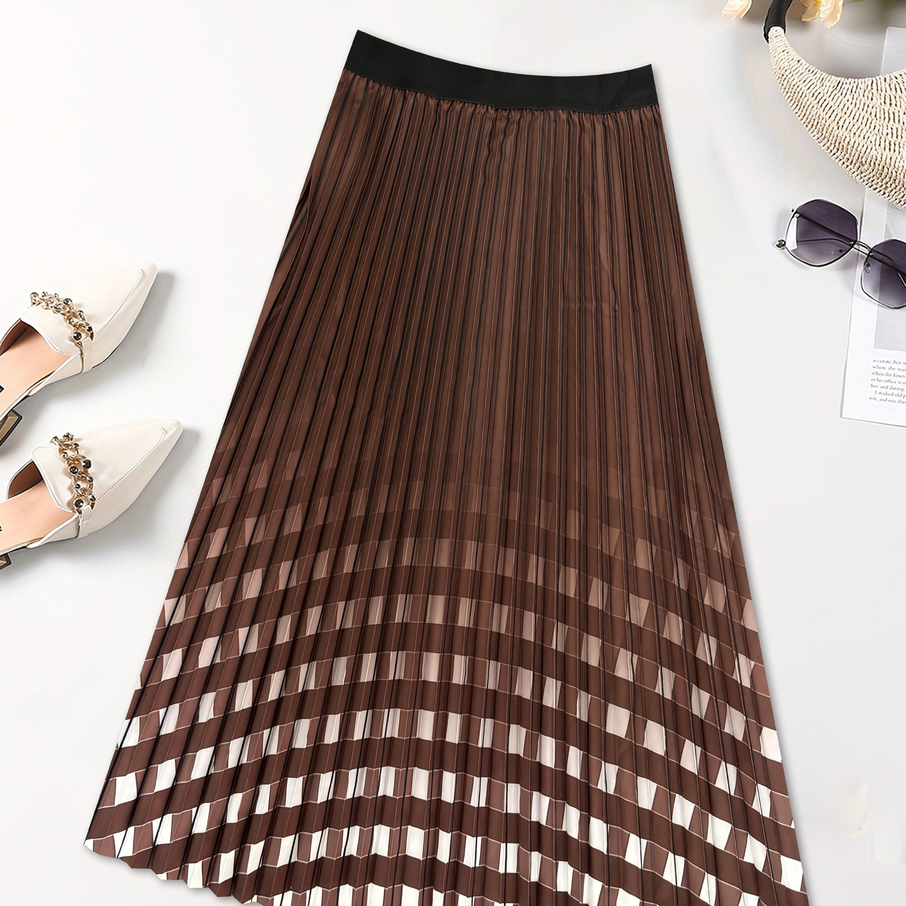 

Geometric Pattern Pleated Dance Skirt, Casual Style, Perfect For Home & Streetwear Women's Activewear