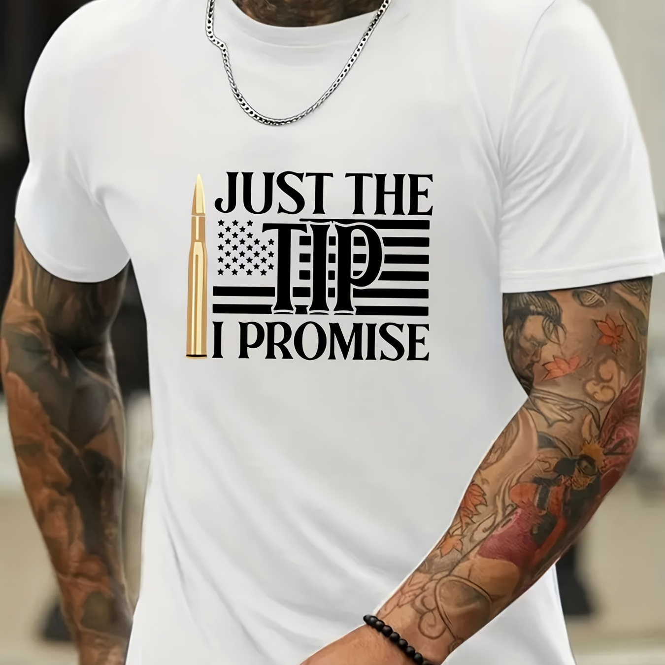 

Just The Tip I Promise And Anime Flag Graphic Print, Men's Novel Graphic Design T-shirt, Casual Comfy Tees For Summer, Men's Clothing Tops For Daily Activities