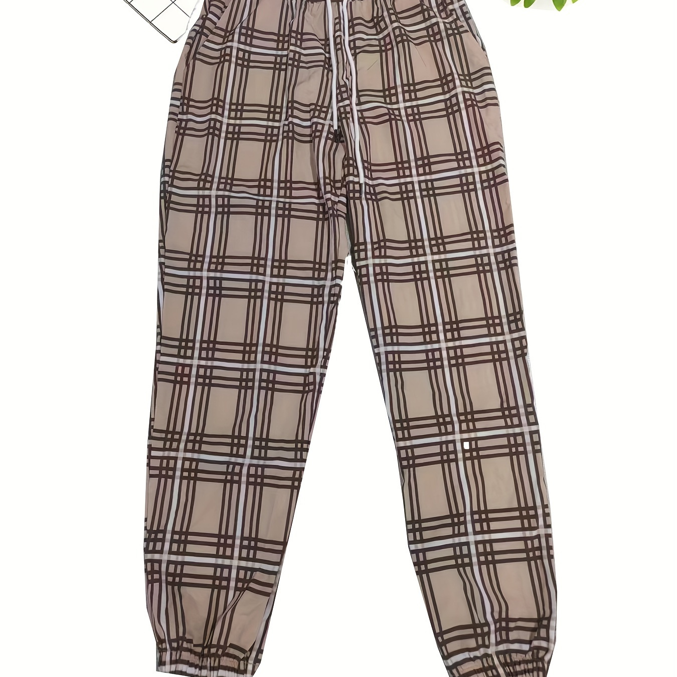 

Men's Loose Fit Plaid Jogger Sports Pants, Casual Checkered Trousers With Pockets