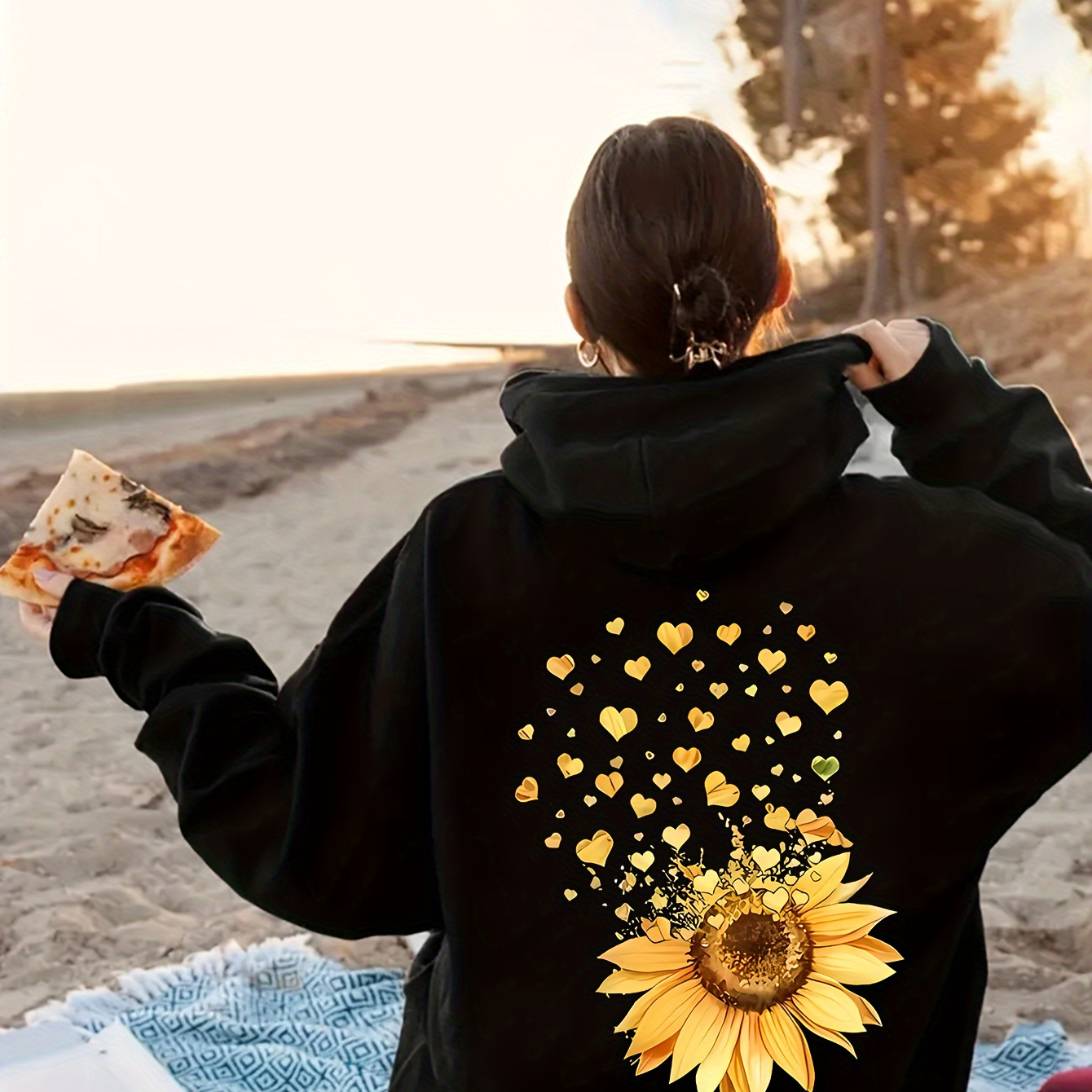 

Autumn Charm, Women'-inspired Sunflower & Letter Print Hoodie - Cozy Polyester, Machine Washable With Pockets For Fall/winter