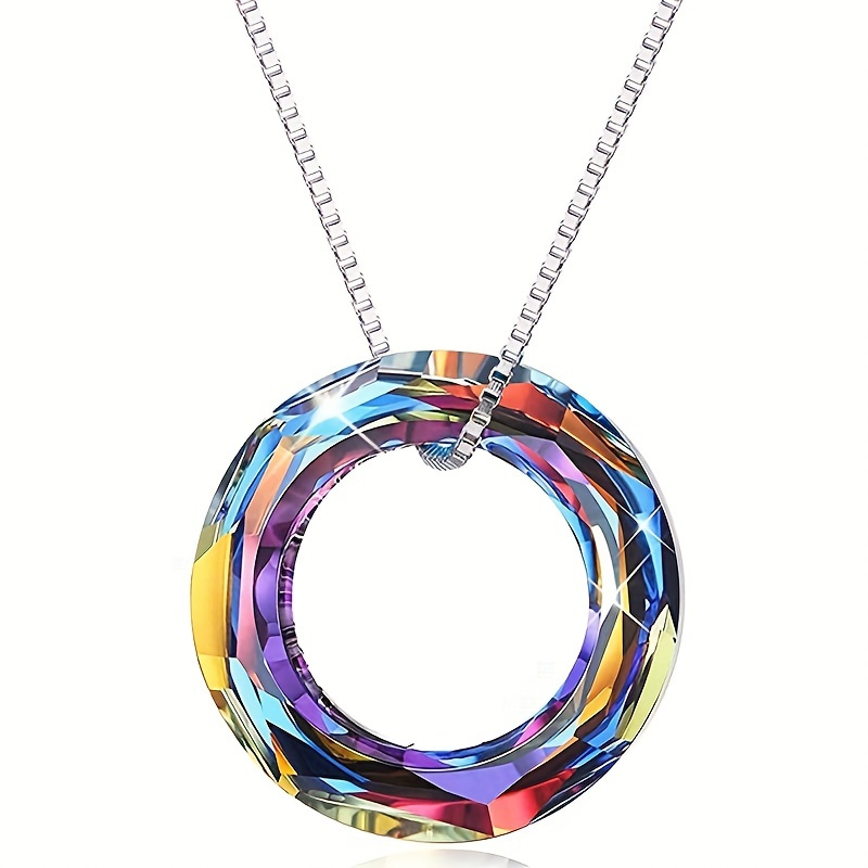 

Ring Pendant Austrian Crystal Round Magic Collarbone Chain Pendant Colorful Necklace