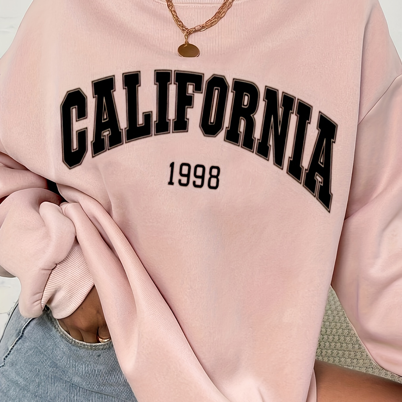 

California Print Sweatshirt, Casual Long Sleeve Crew Neck Sweatshirt For Spring & Fall, Women's Clothing