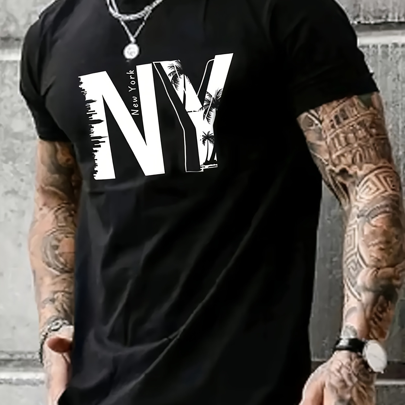 

Summer Cotton Print Tee Shirt For Men Casual Short Sleeve, Breathable Knit Fabric, Classic Fit - Perfect For Outdoor Activities