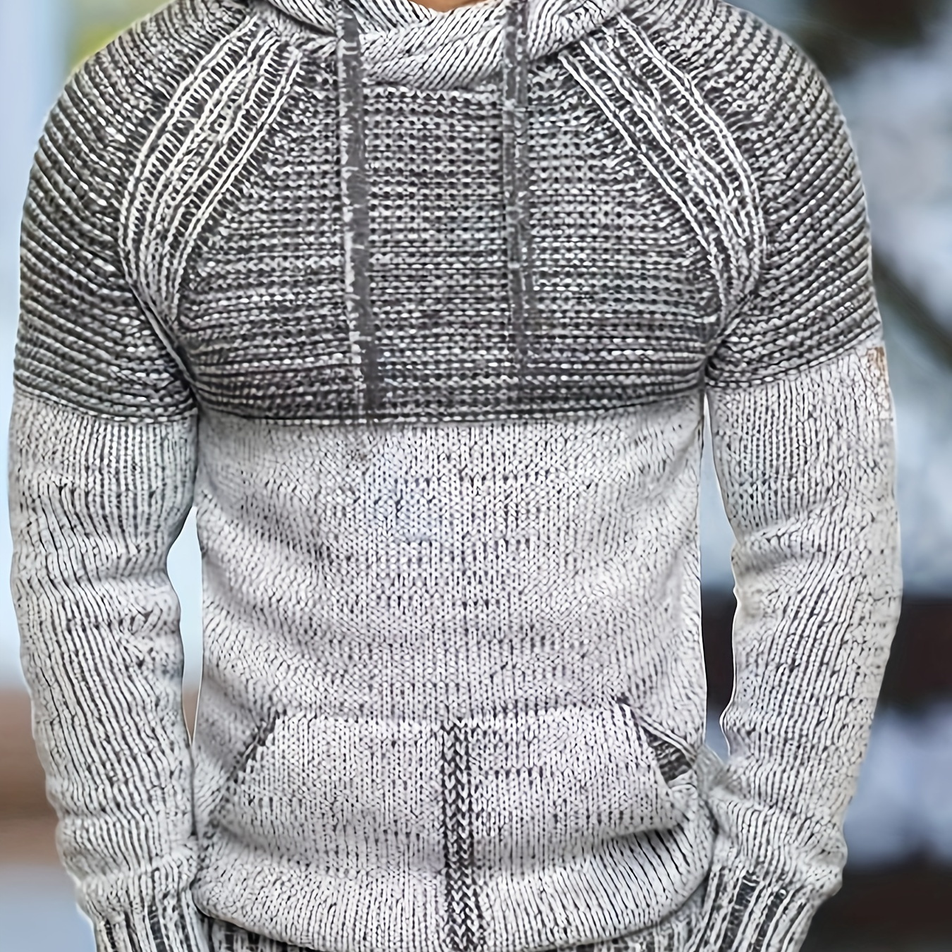 Cool Color Block Knitted Sweater Hoodies For Men, Men's Casual Retro Pullover Hooded Knit Sweater Streetwear For Winter Fall, As Gifts