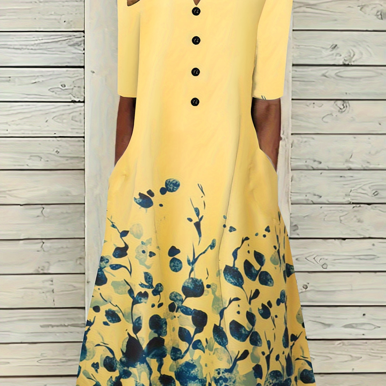 

Robe avant boutonnée à imprimé floral de grande taille, robe décontractée à manches courtes à col cranté pour le printemps et l’été, vêtements grande taille pour femmes