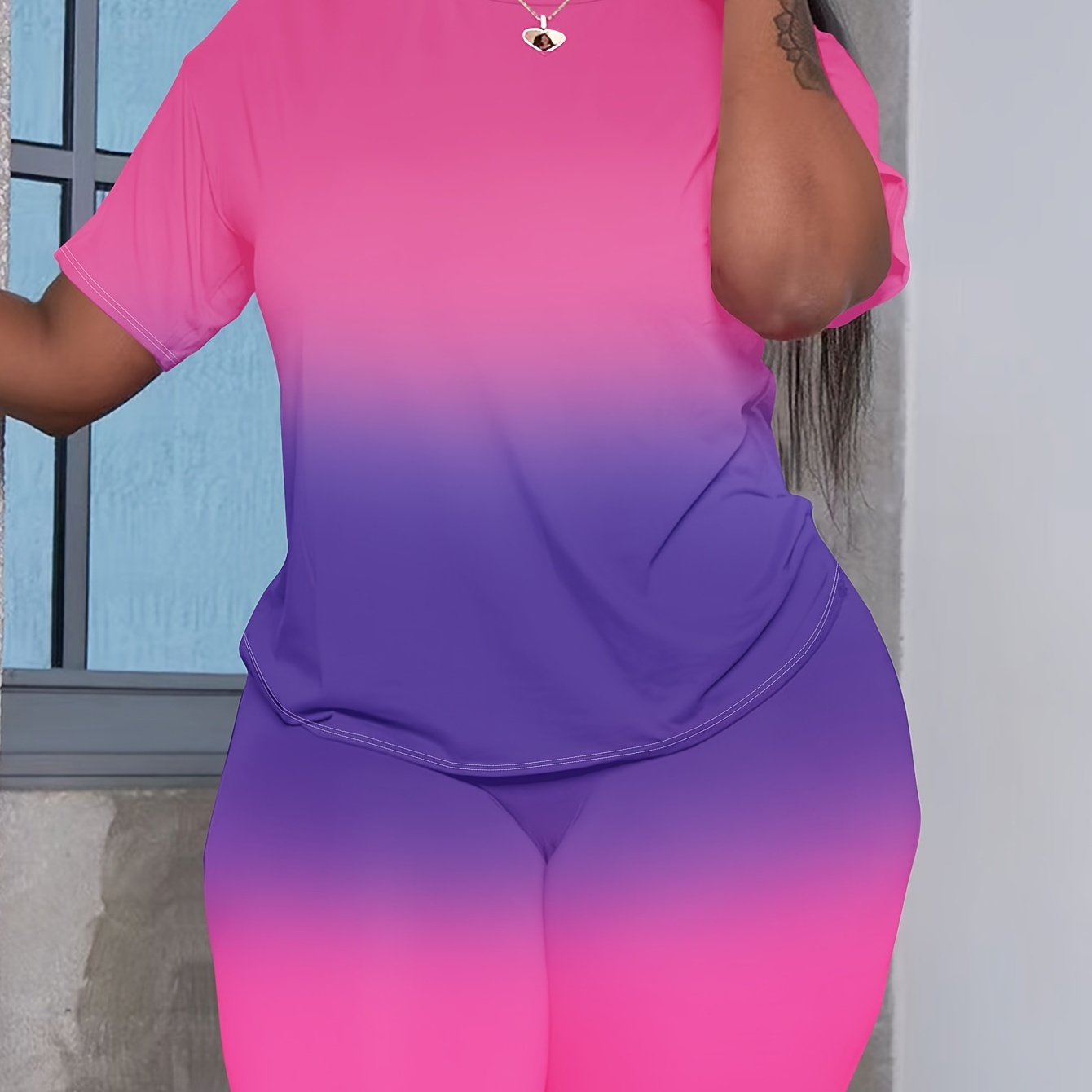 

Plus Size Tie Dye Print Two-piece Set, Crew Neck Short Sleeve Top & Shorts Outfits, Women's Plus Size clothing