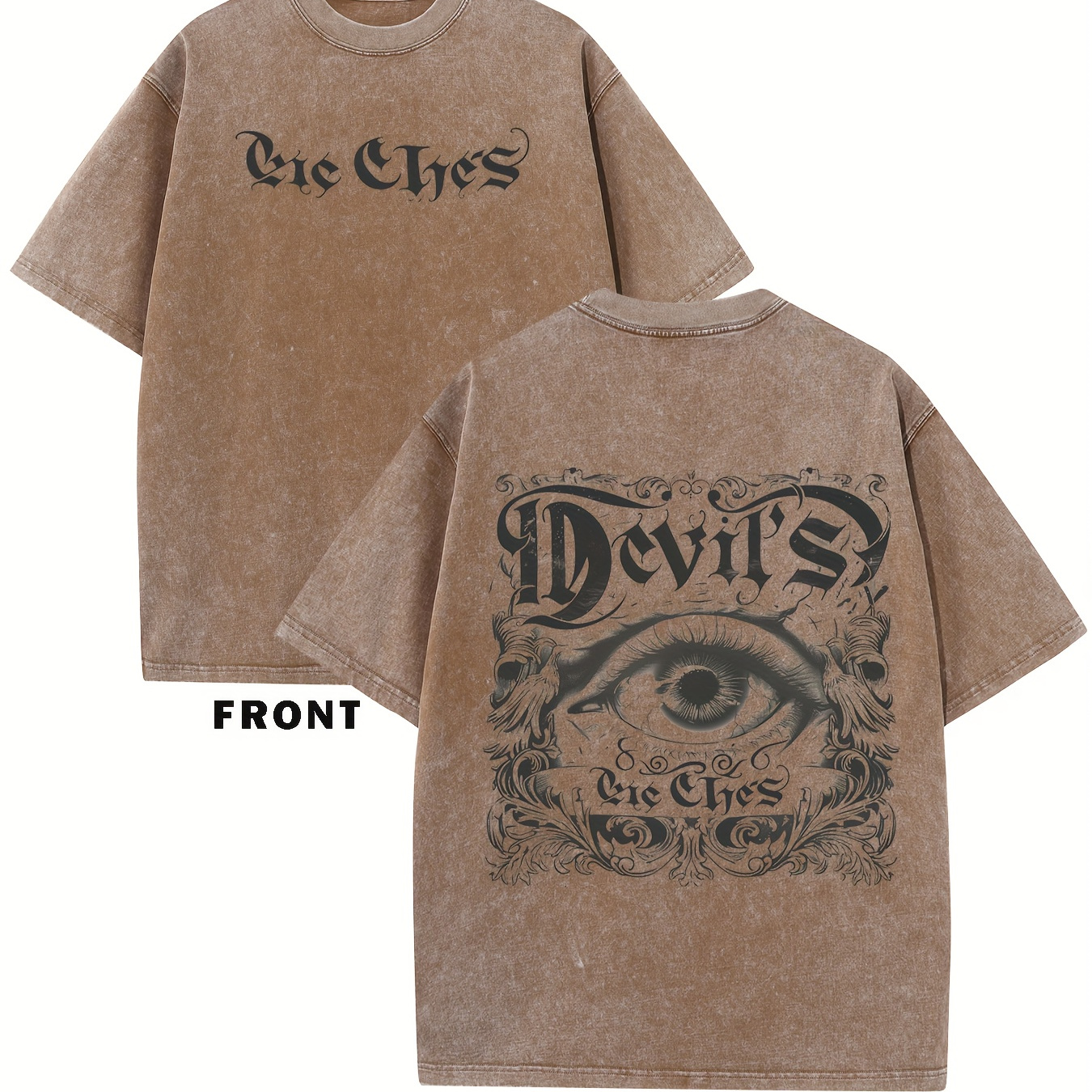 

Demon Eyes Oversized Cotton Solid Drop Shoulder T Shirts For Men Vintage Streetwear Basic Tees Baggy Hip Hop Unisex Tops Acid Wash Tshirt