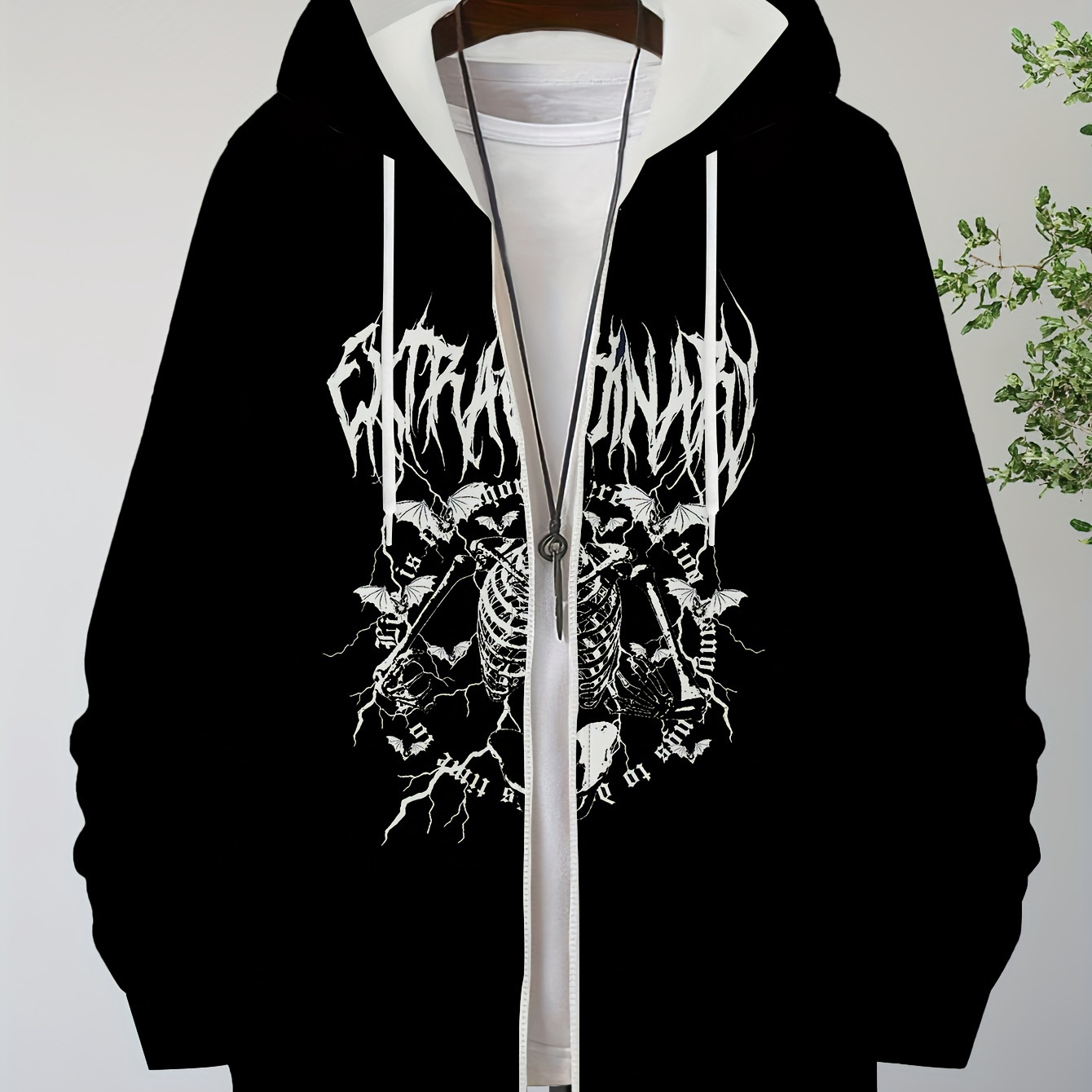 

Men's Casual Hooded Zip-up Jacket With Print, Polyester Fiber, Long Sleeve, Spring/autumn Wear