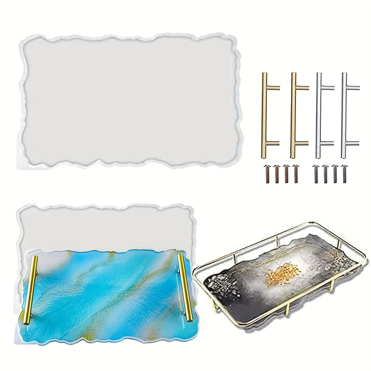 China 2 Pieces Tray Silicone Mold Kit Irregular Epoxy Resin Tray Molds for (Rectangle+Round), White