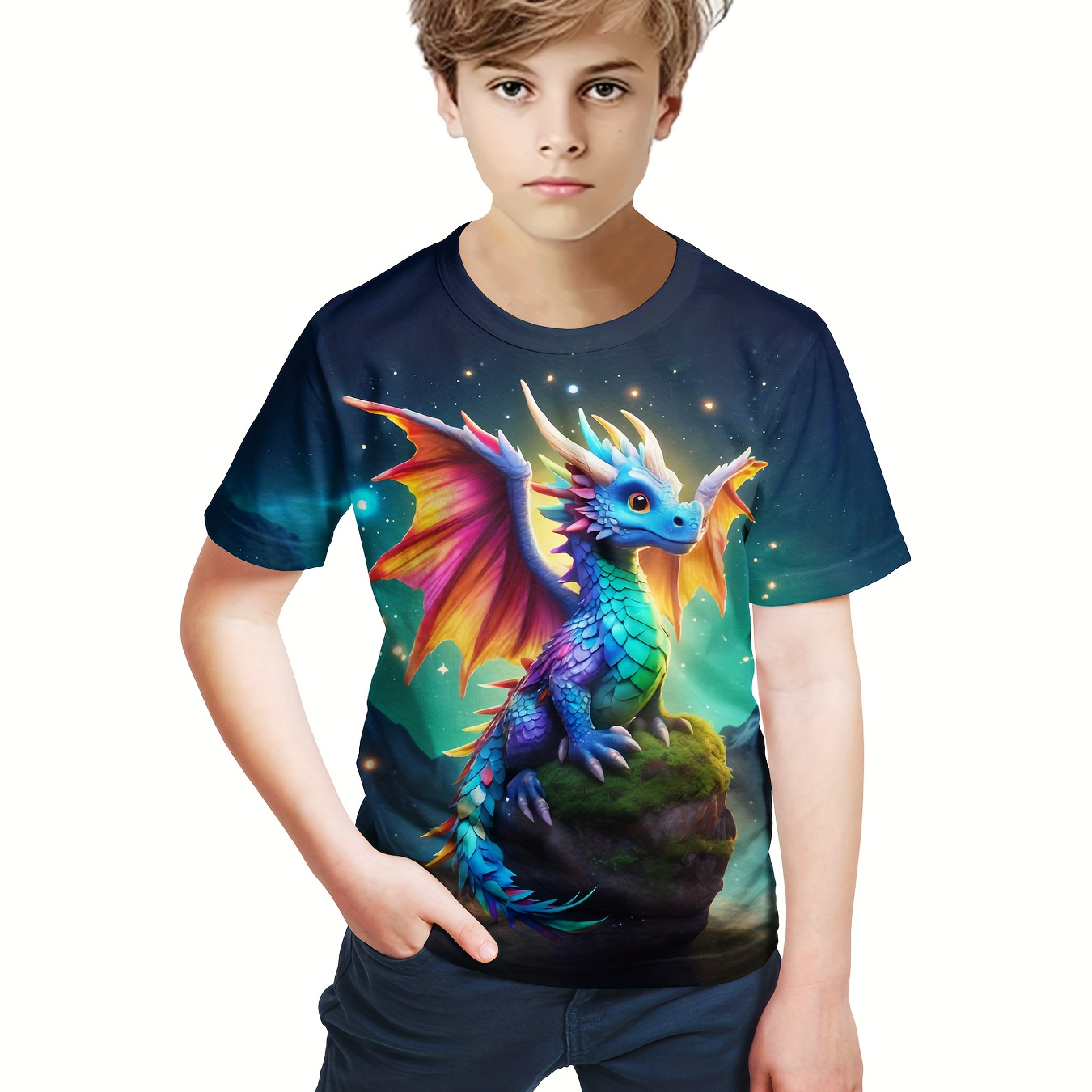

Colorful Cool Flying Dragon 3d Print Boy's Leisure Sports T-shirt - Comfortable Summer Outdoor Clothing