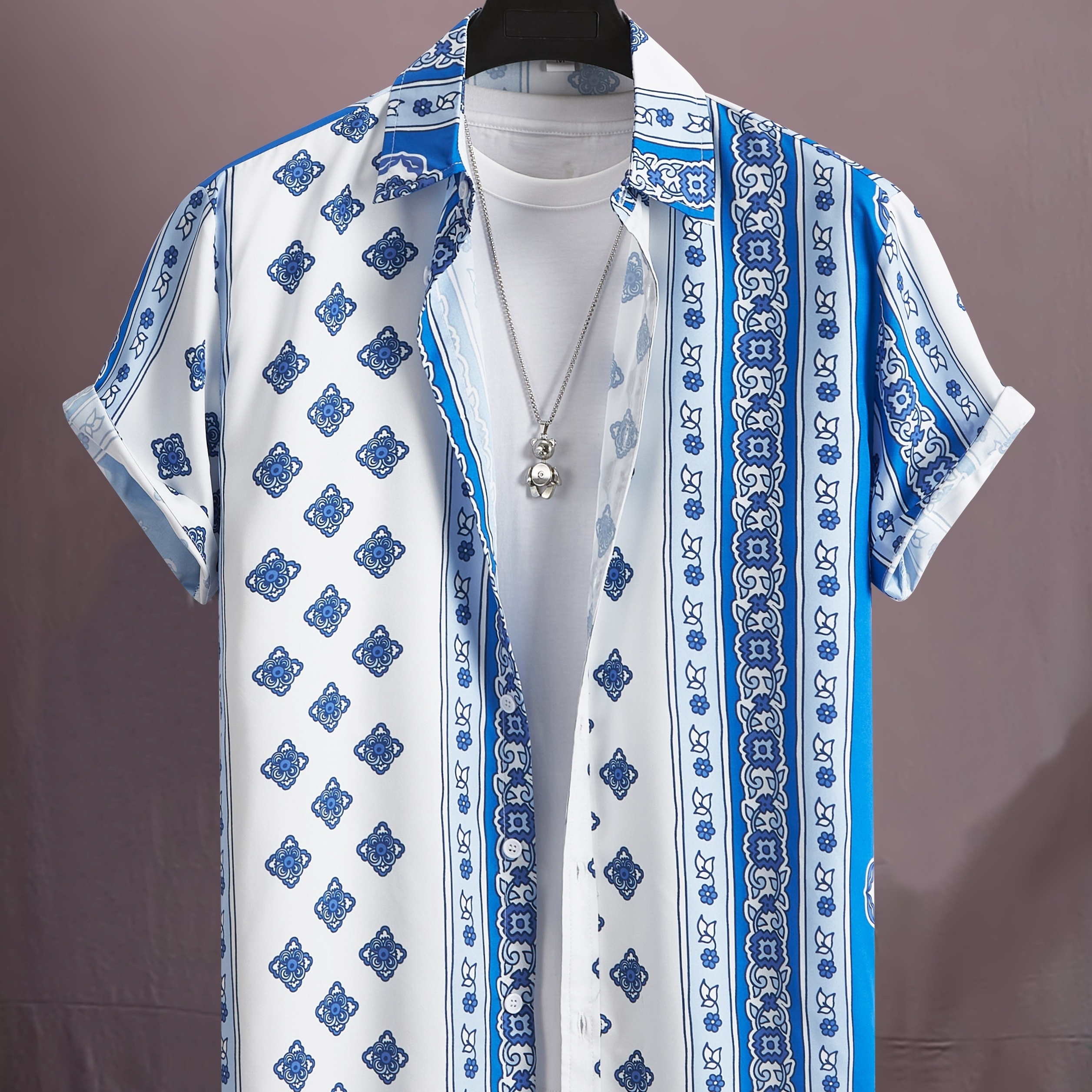 

Boho Style Print Men's Casual Short Sleeve Shirt, Men's Shirt For Summer Vacation Resort, Tops For Men, Gift For Men
