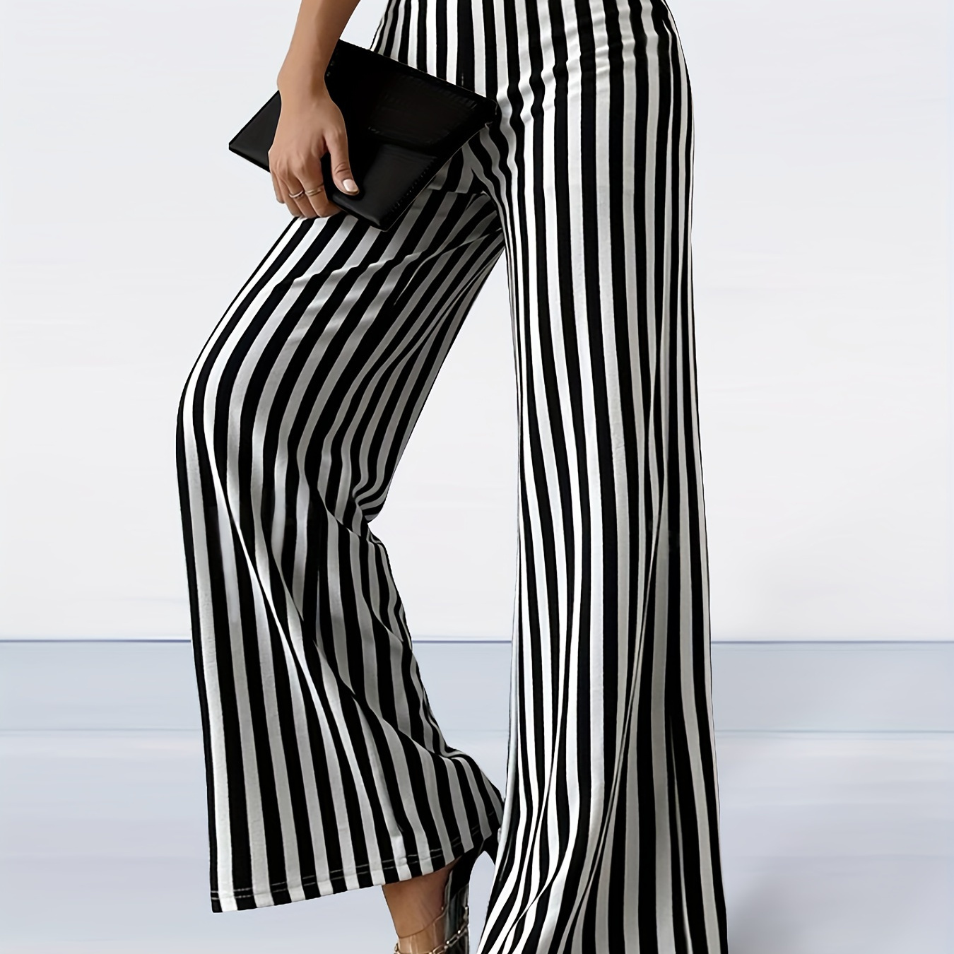 

Stripe Print Wide Leg Pants, Casual High Waist Loose Pants For Spring & Summer, Women's Clothing