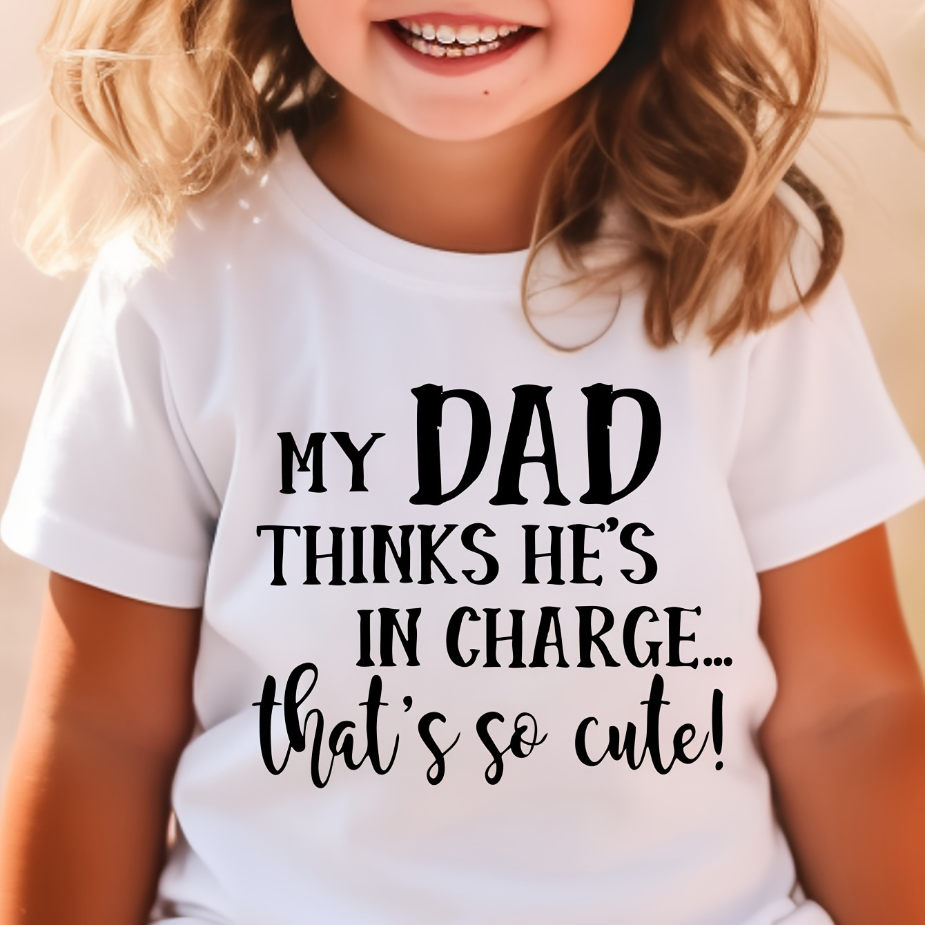 

Girl's T-shirt, My Dad Thinks He's In Charge Of Letter Printed Casual Versatile Round Neck Short Sleeves