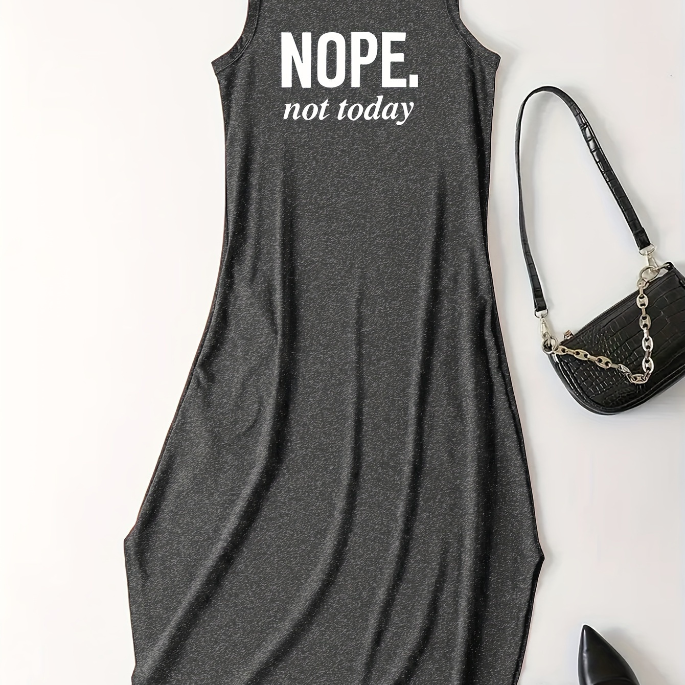 

Nope Not Today Print Tank Dress, Sleeveless Crew Neck Casual Dress For Summer & Spring, Women's Clothing