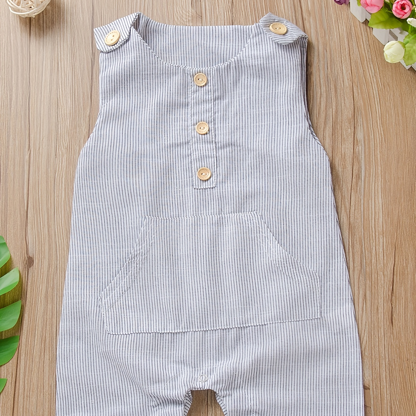 

Baby Boys Cotton Casual Plaid Pocket Front Crew Neck Sleeveless Romper Jumpsuit Clothes