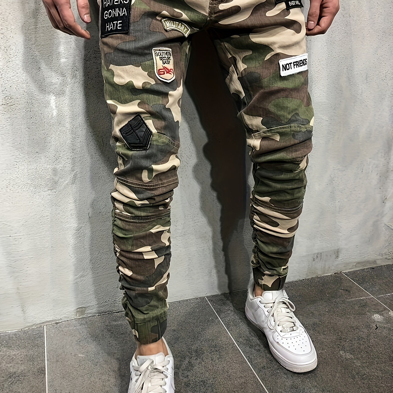 

Men's Casual Camouflage Pattern Jeans, Street Style Tapered Joggers Jeans