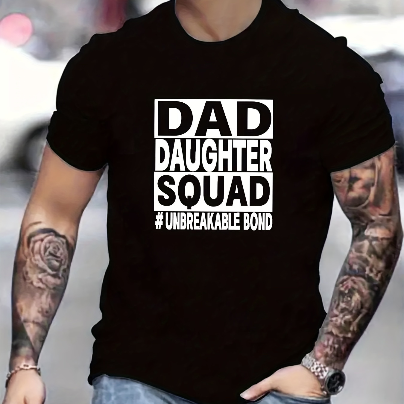 

Dad Daughter Squad Print T Shirt, Tees For Men, Casual Short Sleeve T-shirt For Summer
