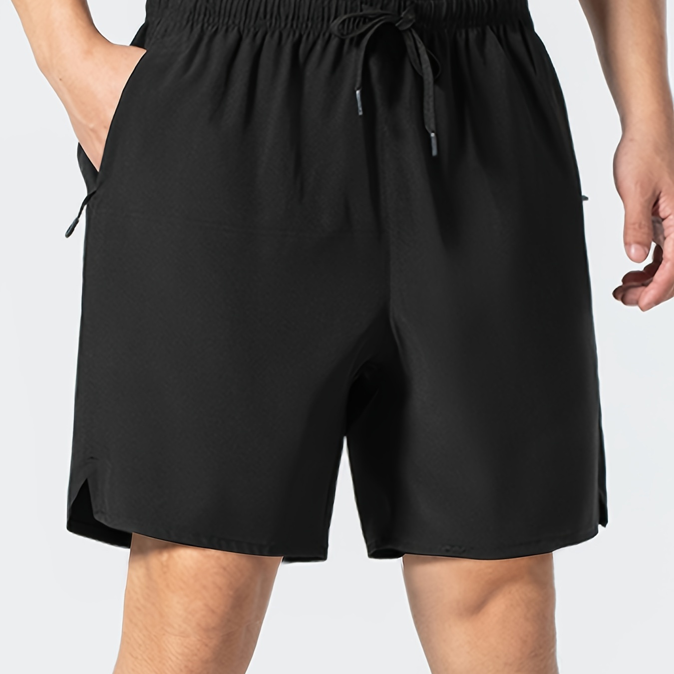 

Men's Solid Sports Shorts, Quick Dry And Lightweight Shorts With Drawstring And Zippered Pockets, Versatile For Summer Fitness Workout And Gym Wear